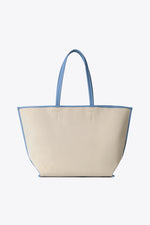 The Canvas and Leather Tote in Dusty Blue