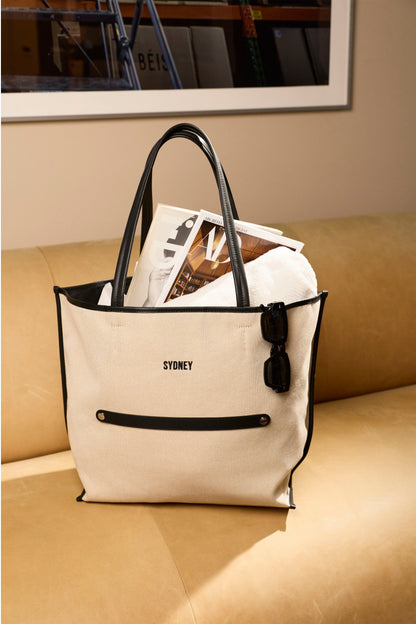 The Canvas and Leather Tote in Black