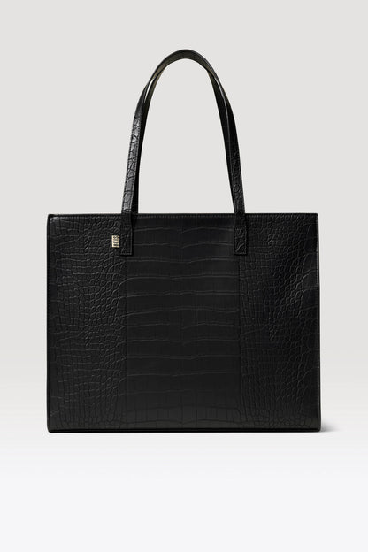 The Large Work Tote in Black Croc