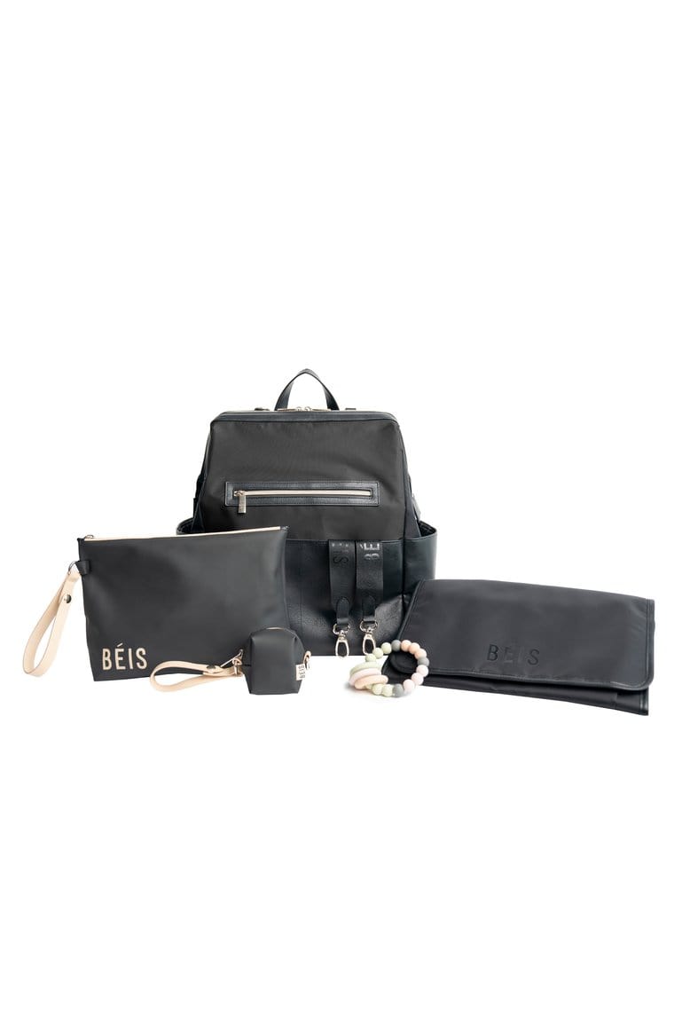 Backpack Diaper Bag Black Front Accessories Layout
