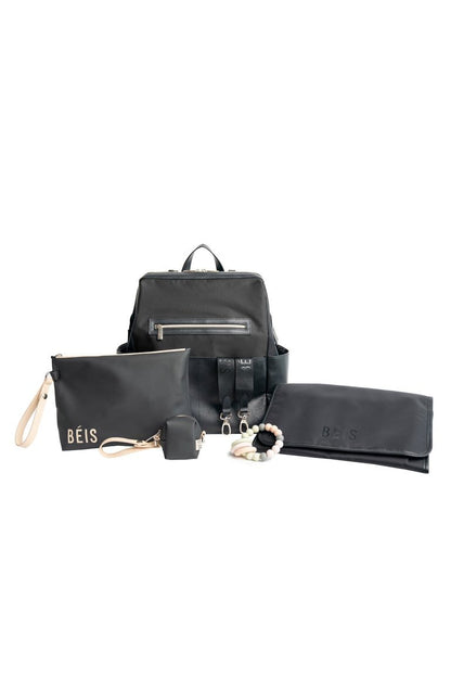 Backpack Diaper Bag Black Front Accessories Layout
